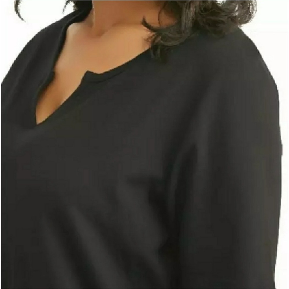 Terra & Sky Woman’s Activewear Comfy Black Short Sleeve Split Neck Top 14 - Picture 2 of 6